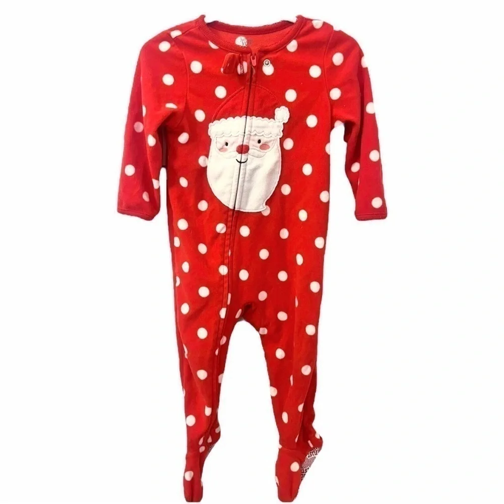 Carters Girls 3T Footed Christmas Pajamas Santa Polka Dot Red White Just One You